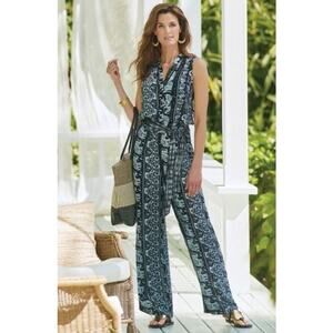 Soft Surroundings NWT Sydney Paisley Jumpsuit 1X Black and Blue $130